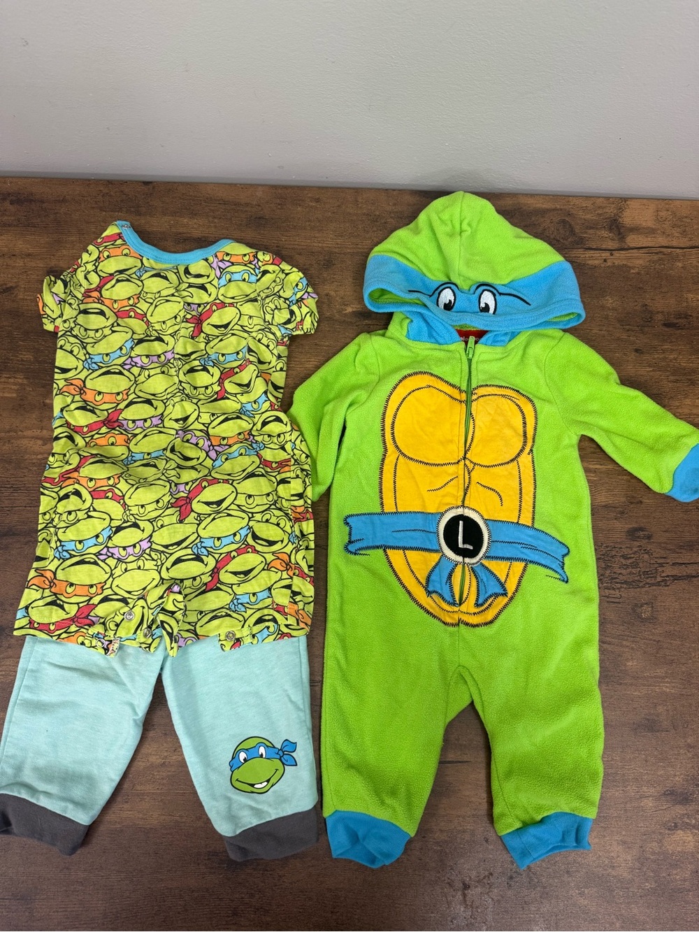 3-6M Teenage Mutant Ninja Turtles Green Hooded Turtle Fleece Pajamas & Set
